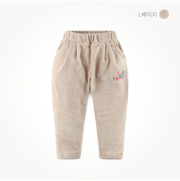 韓國 milk mile - 刺繡鳥兒雙口袋鬆緊褲頭長褲-暗粉紅