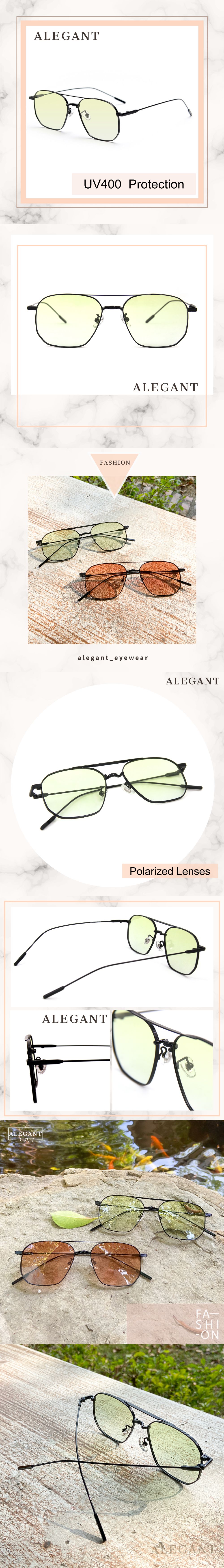 ALEGANT - 歐美復古萊姆綠漸層雙樑設計偏光飛官墨鏡│UV400太陽眼鏡