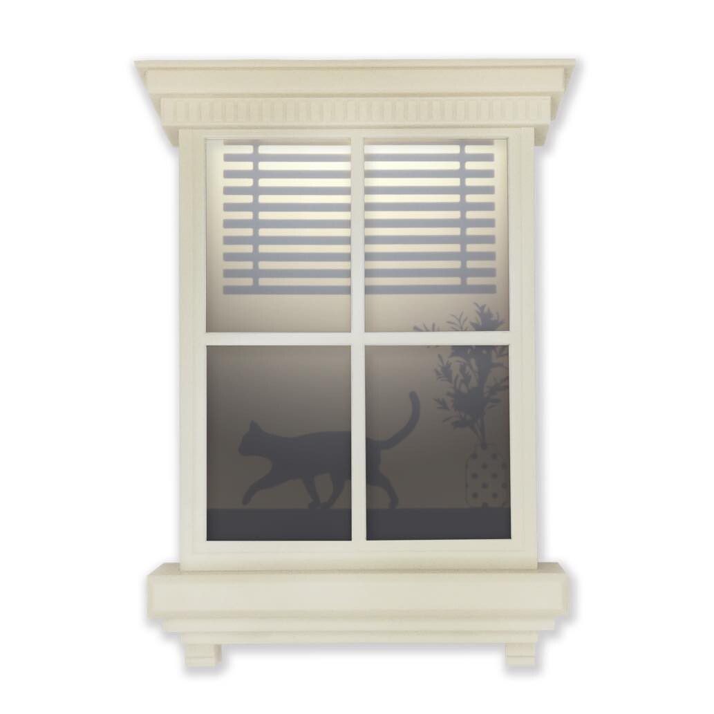 日本 TOYO CASE - LED 感應夜燈壁飾-窗戶剪影-白色百葉窗貓咪-10.5x15.7x2.5cm