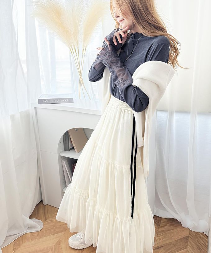 日本 Classical Elf - 精緻袖口蕾絲木耳立領上衣-炭灰