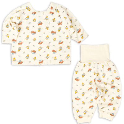 akachan honpo - 長袖套頭式家居服穿衣練習-動物-象牙白色
