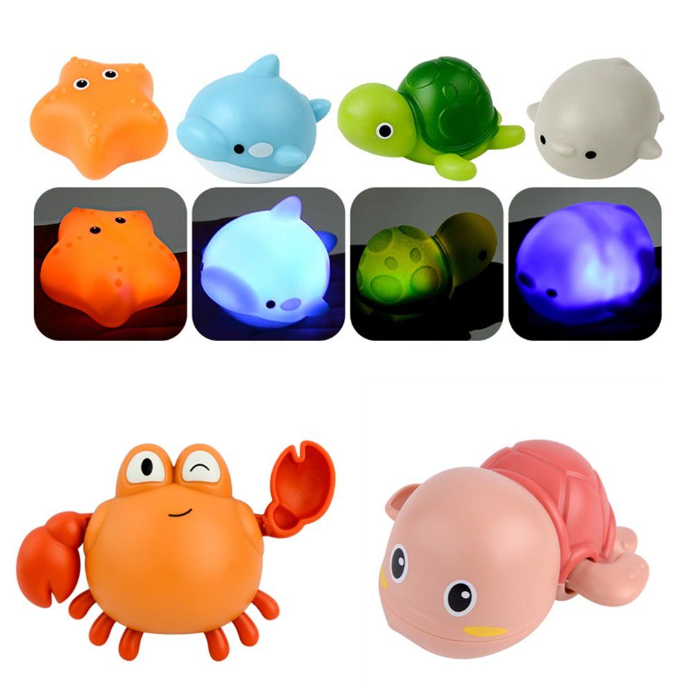 IngBaby - 發光小動物4入組+游泳螃蟹1入+游泳烏龜1入 洗澡玩具