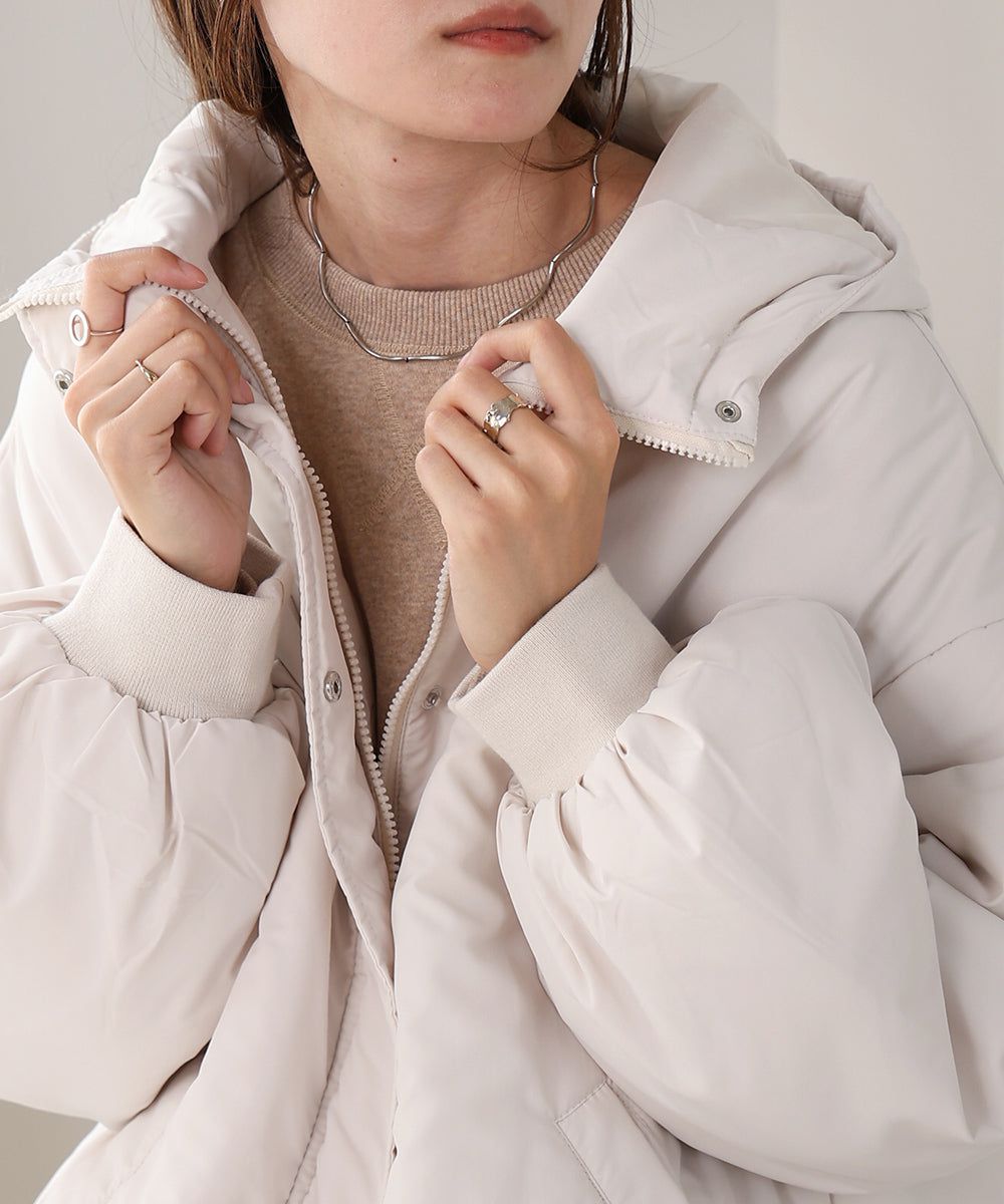 日本 Bab - 時尚大廓形抽繩連帽鋪棉外套-灰