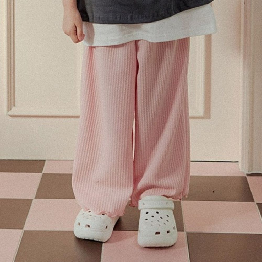 W.S.B. 鬆緊腰寬鬆飄逸木耳邊長褲-粉