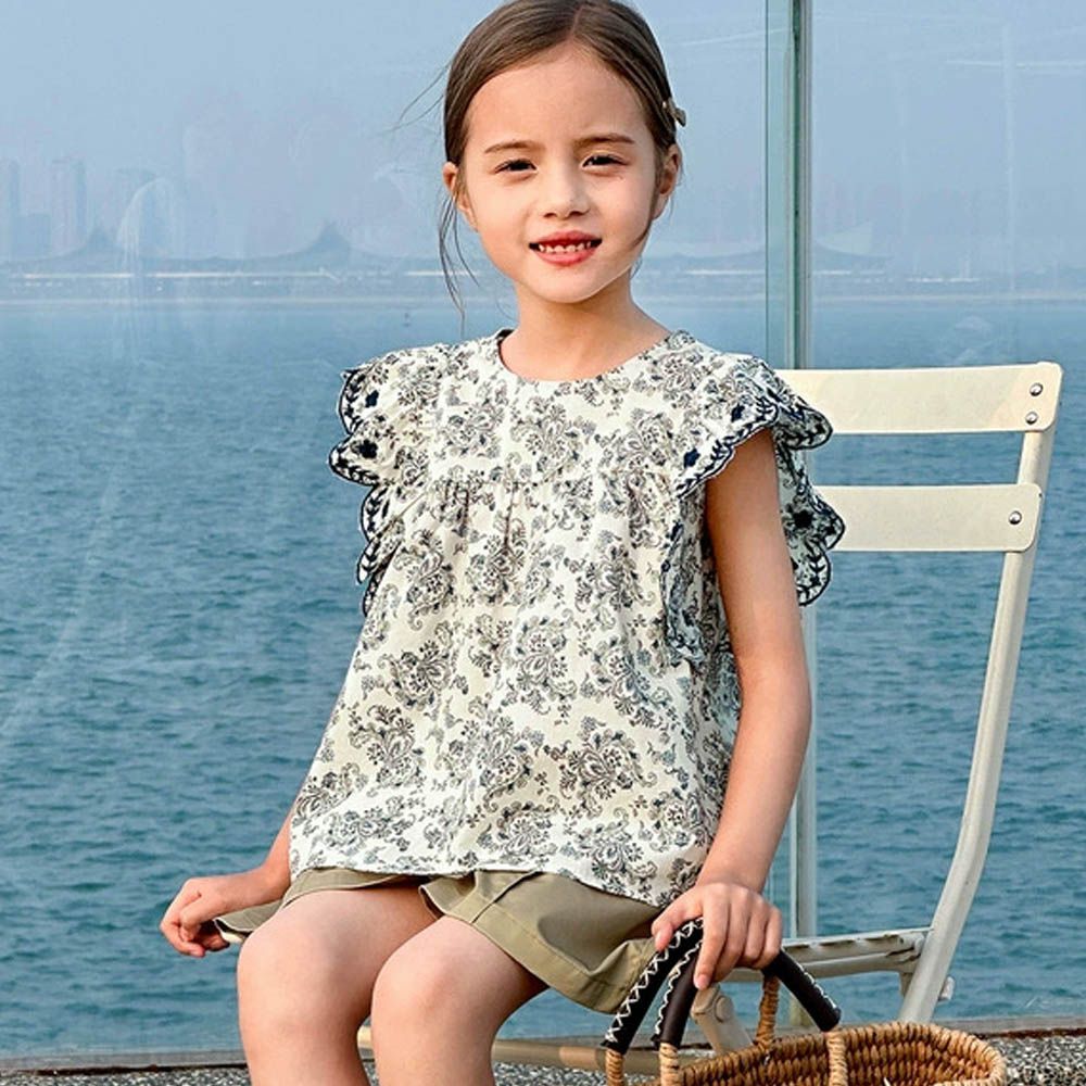 浪漫夏日純棉小飛袖上衣-小碎花