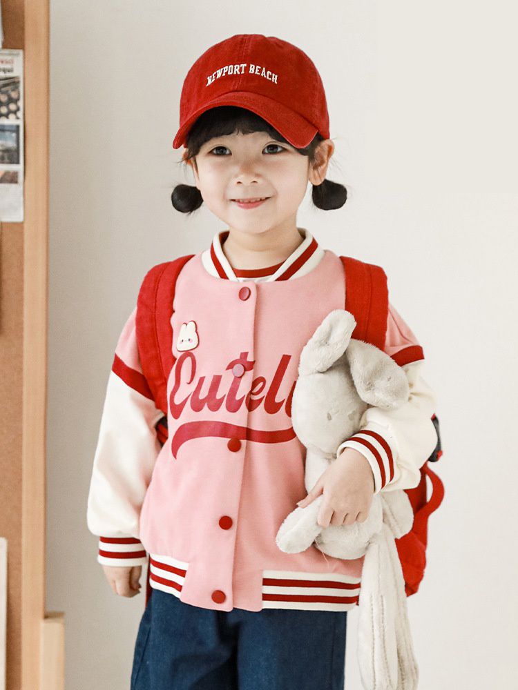 運動風棒球拼色外套-Cutely-粉色