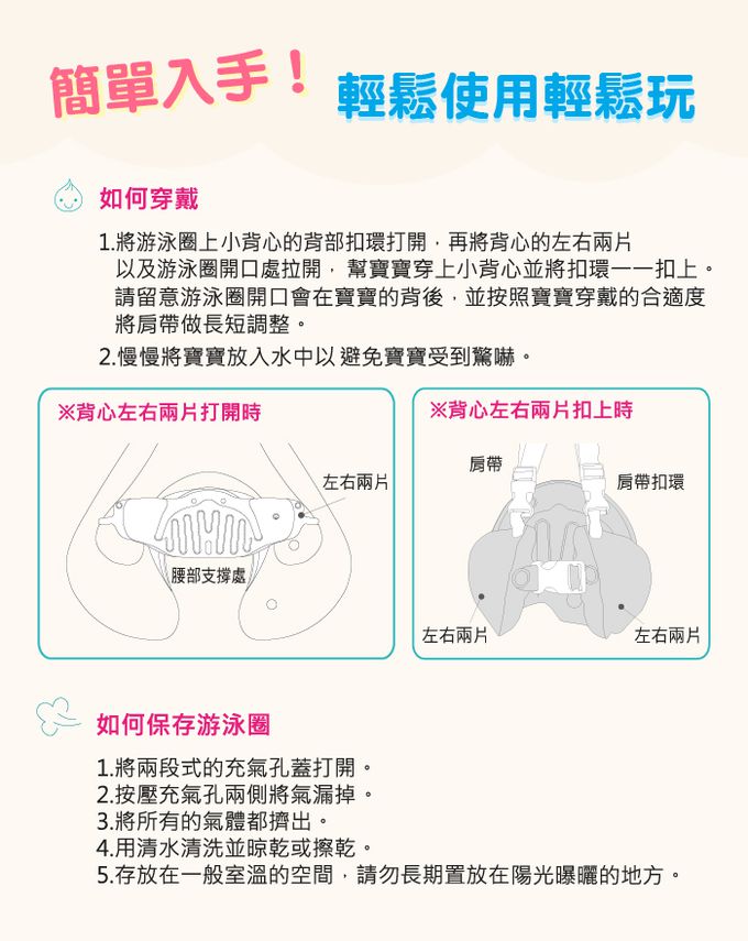 韓國奈比 - 嬰兒趴式泳圈-星星款-粉色