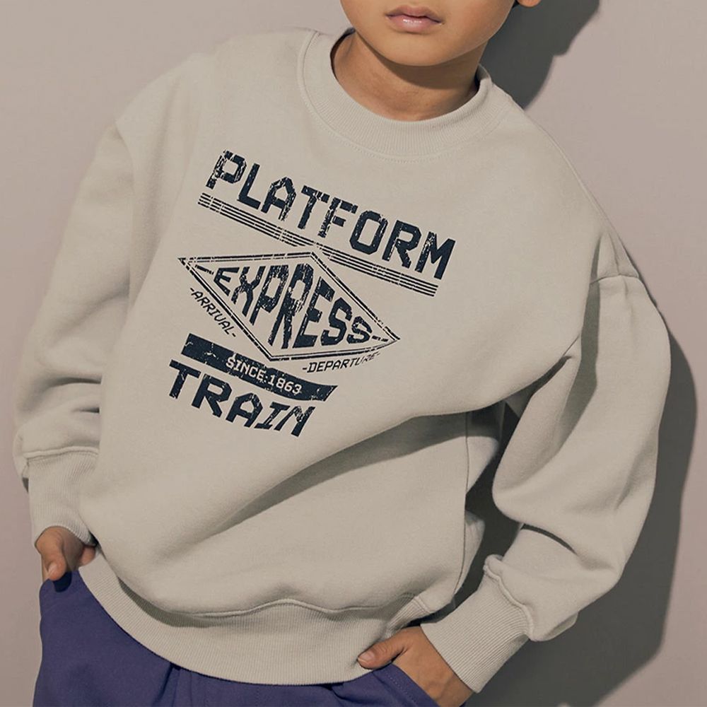 裏起毛個性印花大學T-菱形logo-灰棕