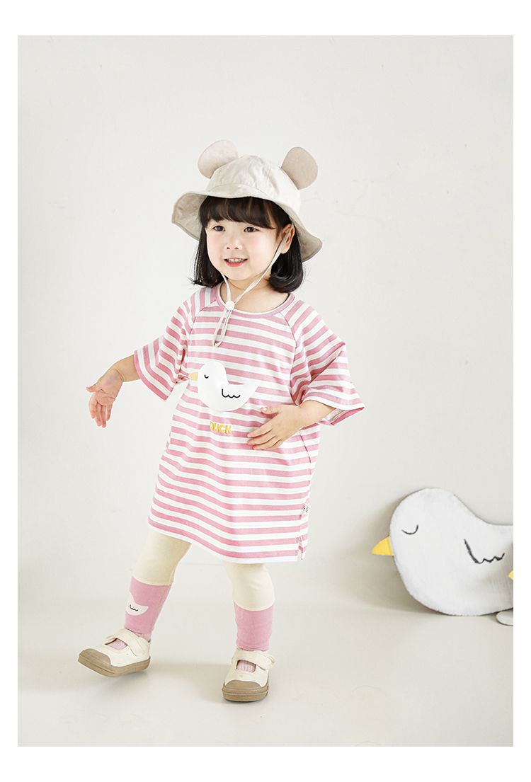 立體條紋休閒短袖上衣-小鴨-粉色