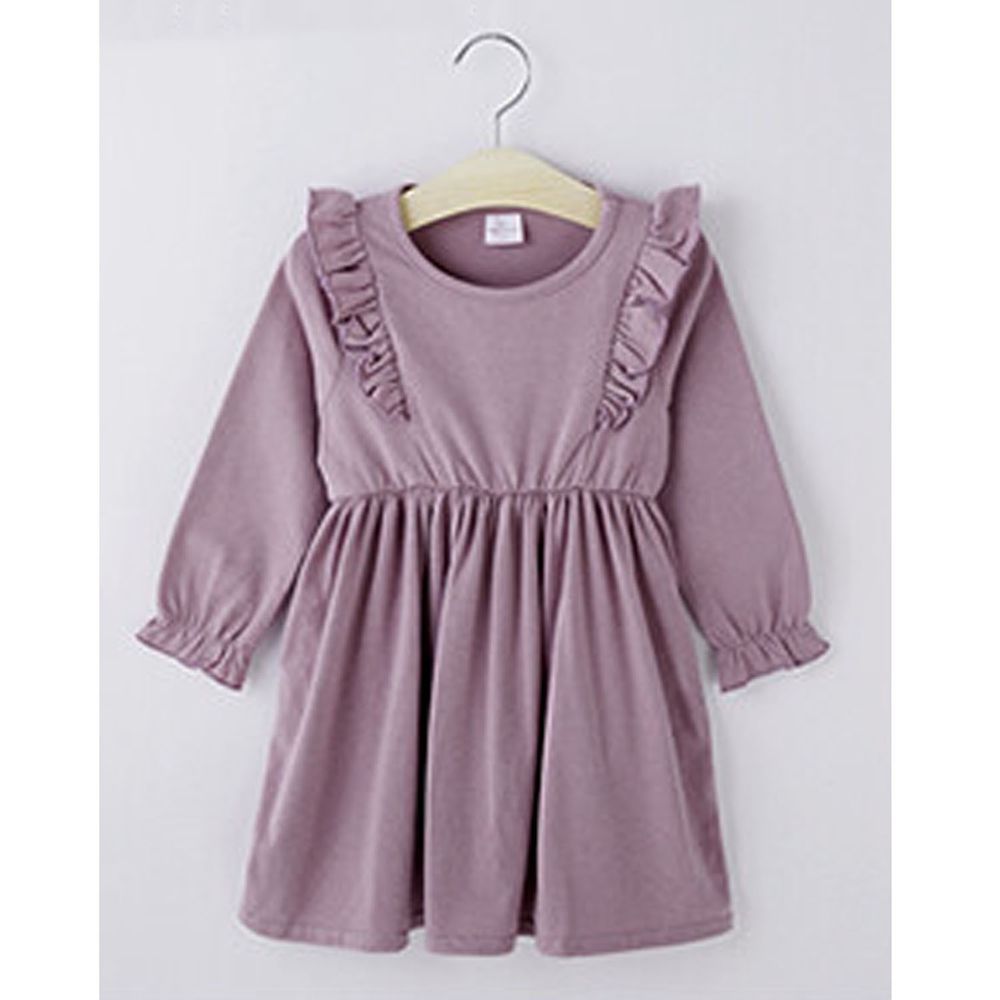 日本 Maison de Ravi - 蝴蝶荷葉肩長袖洋裝-星塵紫