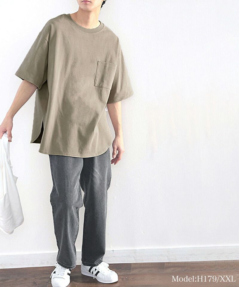 日本 Classical Elf - 100%美國棉厚磅落肩長版短袖上衣-藍綠