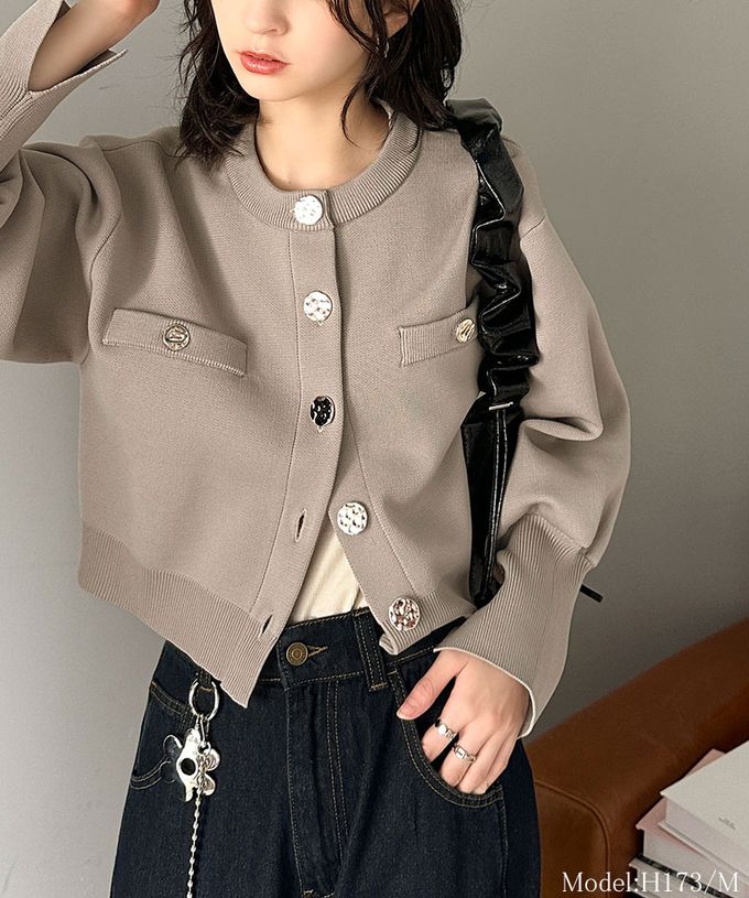 日本 Classical Elf - 風格金屬扣時尚短版開襟外套-黑