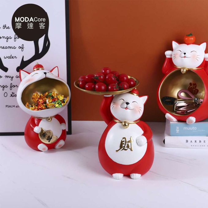 MODACore 摩達客 - 摩達客◉春節開運◉紅白大嘴招財猫擺飾-糖果收納聚寶盆