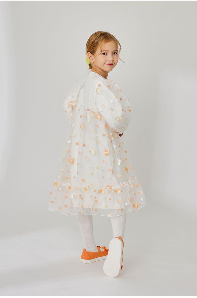 韓國 OZKIZ - (附包包)浪漫花仙子拼接網紗洋裝-白