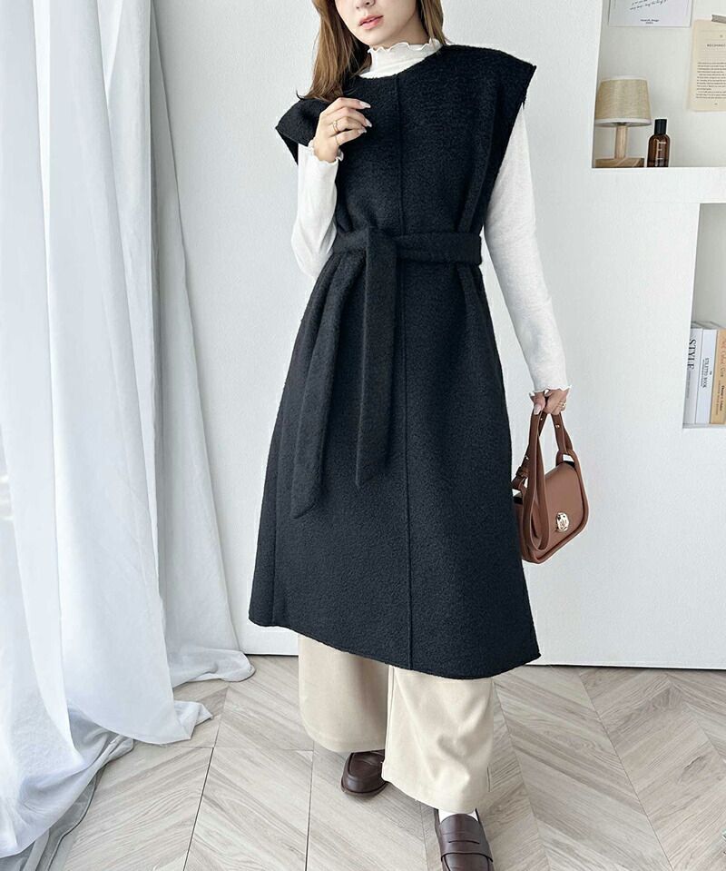 日本 Classical Elf - 前後2way短毛附綁帶背心洋裝-灰