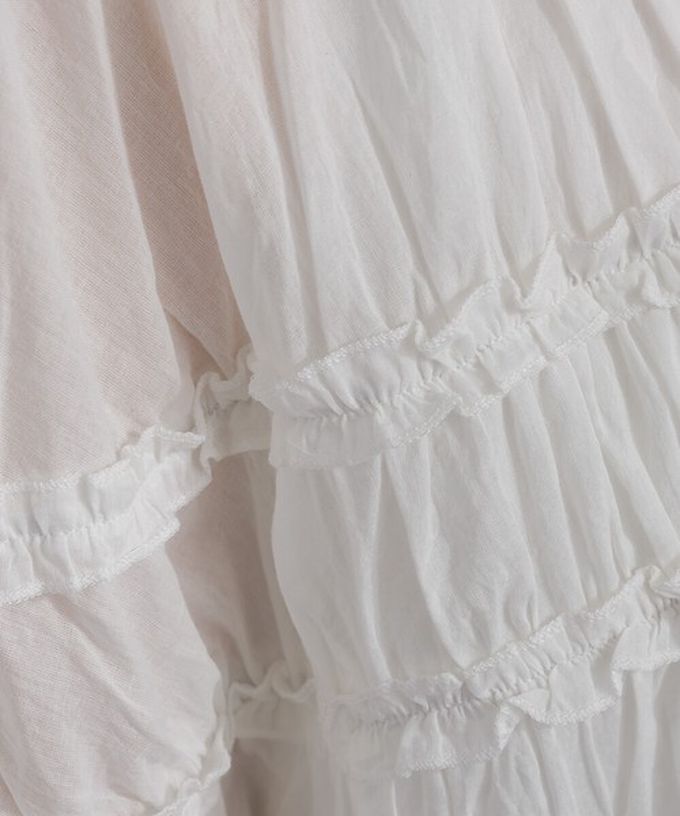 日本 Lupilien - 100%棉 輕盈感皺摺廓形五分袖上衣-藍