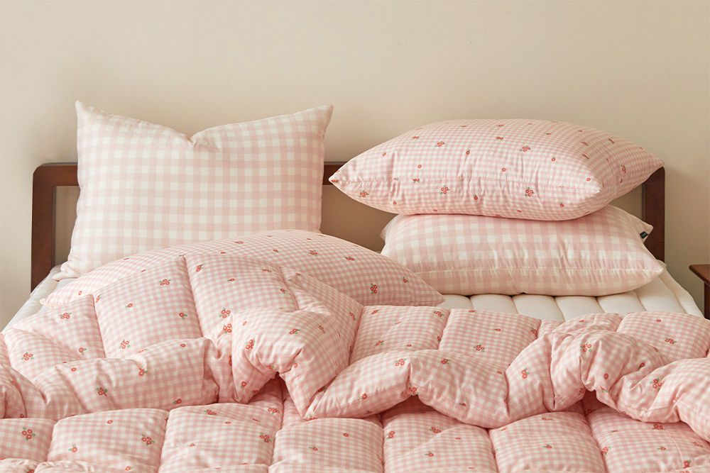 韓國 Maatila - 可水洗超細纖維桃皮感棉被-格子花花