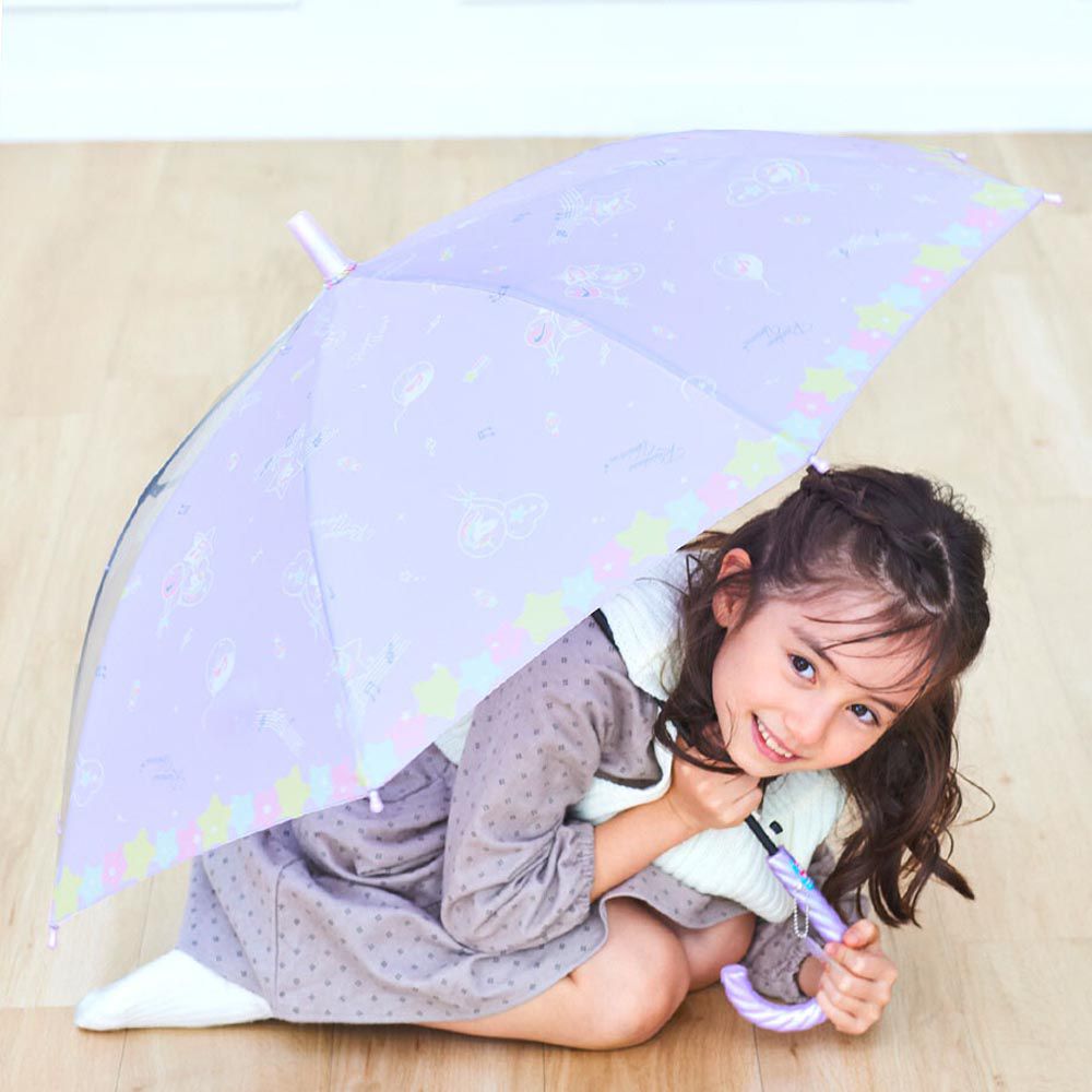 日本中谷 - 透明窗設計兒童雨傘/直傘-星星汽球-粉紫 (50cm(身高115-125cm))