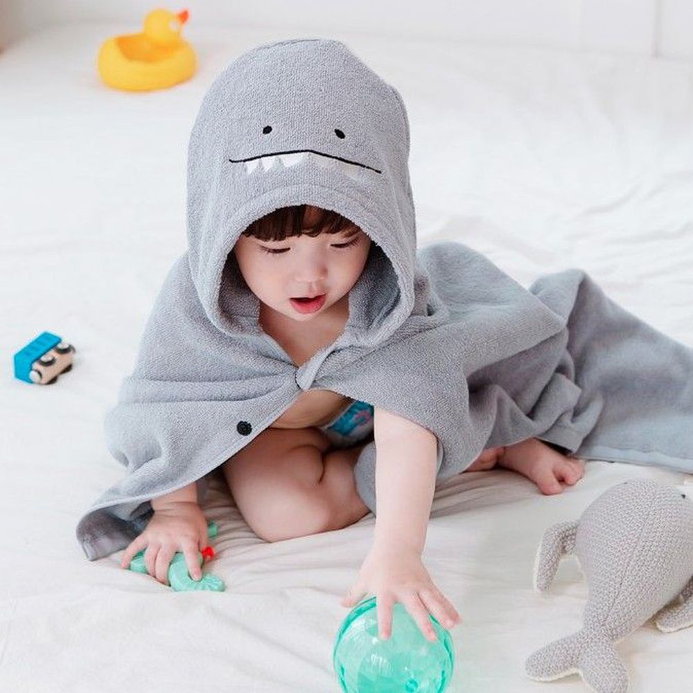 韓國 Conitale - 純棉造型浴巾袍-灰色鯊魚 (68X120cm)