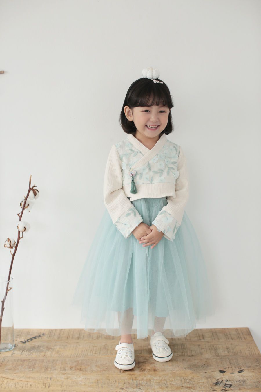 韓國 Dalla - 片片花朵流蘇2件式生活韓服-薄荷綠