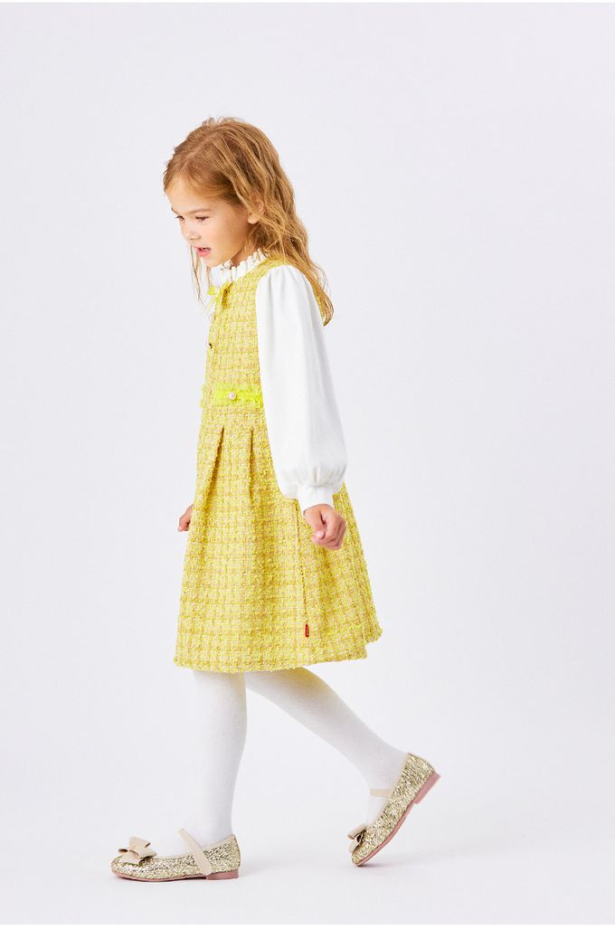 韓國 OZKIZ - (附包包)編織拼接感連身洋裝-黃