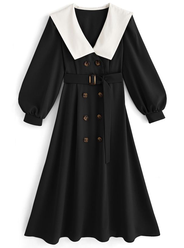 日本 GRL - 聯名款 英倫翻領收腰風衣洋裝-氣質杏