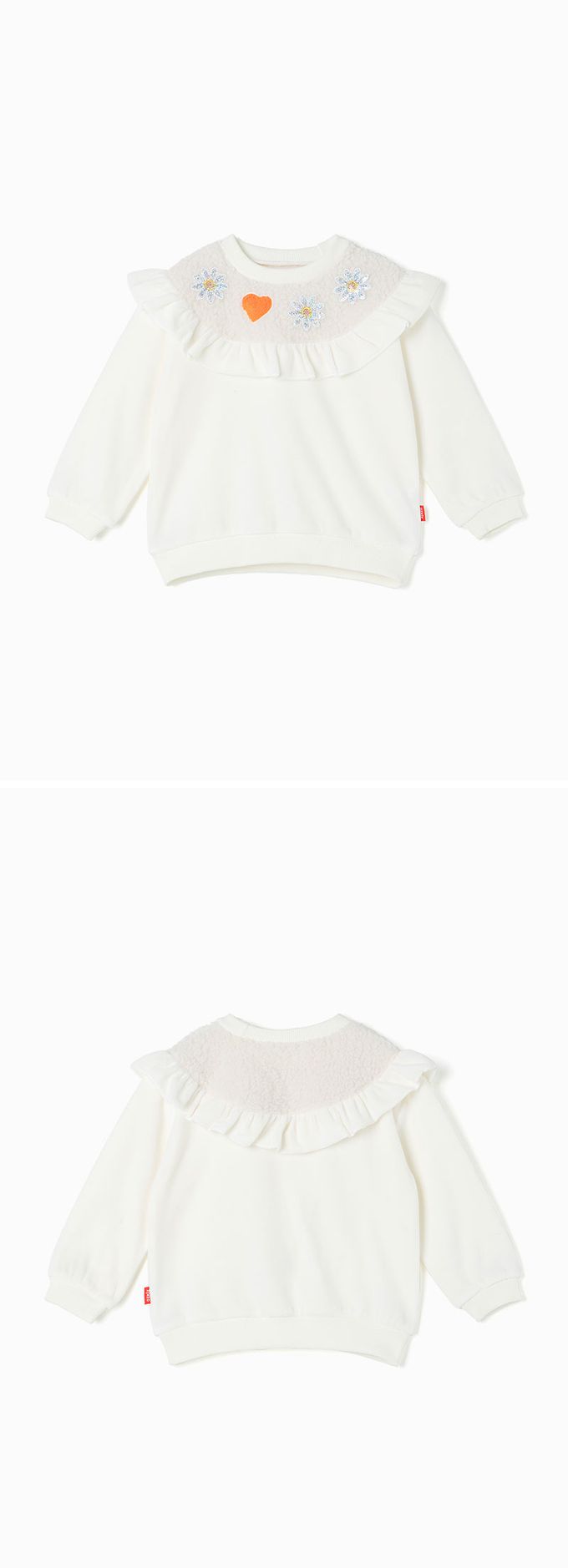 韓國 OZKIZ - 閃亮雛菊波浪暖絨長袖大學T-象牙白