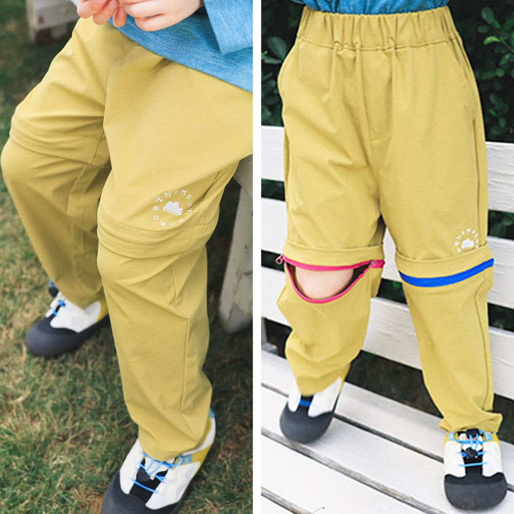 2WAY耐磨抗皺休閒長褲/短褲-黃綠