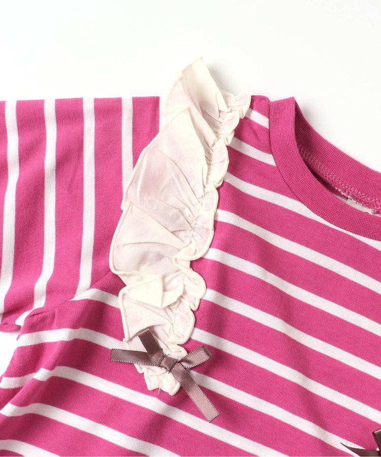 日本 apres les cours - 肩部荷葉印花薄長袖洋裝-愛心-海軍藍