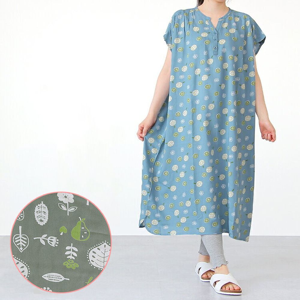 日本涼感服飾 - COOL 涼感柔軟舒適家居短袖洋裝/睡衣-北歐森林-墨綠 (M-L Free)