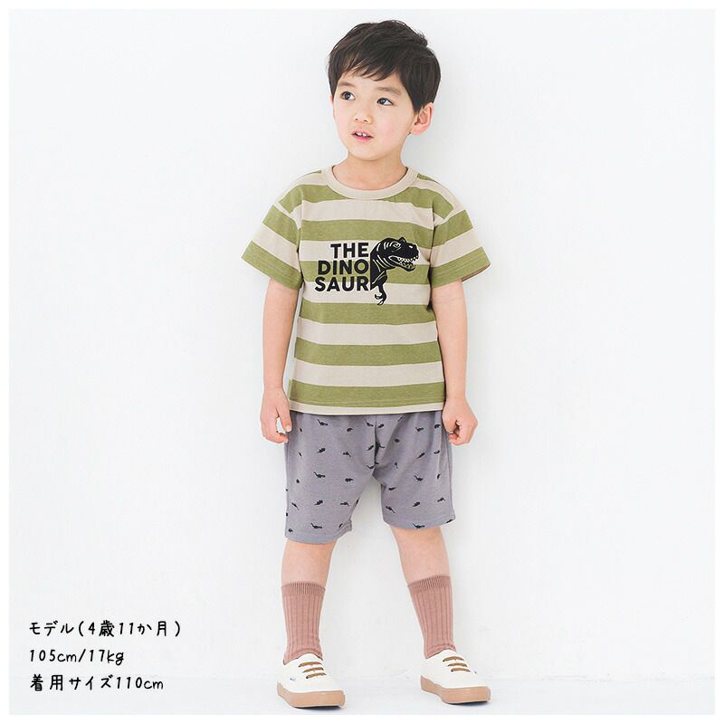 日本 ZOOLAND - 恐龍世界短袖上衣-滿版印花-灰