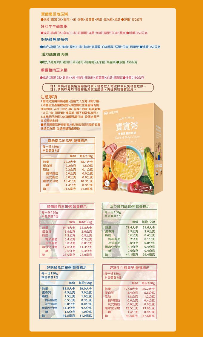 波堤寶寶 - 寶寶粥 營養寶寶綜合組-5入*150g/盒(5口味)