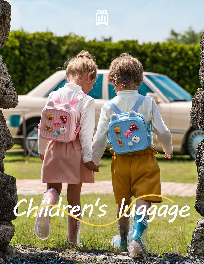 卡通DIY可拆式兒童後背包/小方包-珍珠奶茶+車車-綠色 (20.8x9.9x21.2cm)