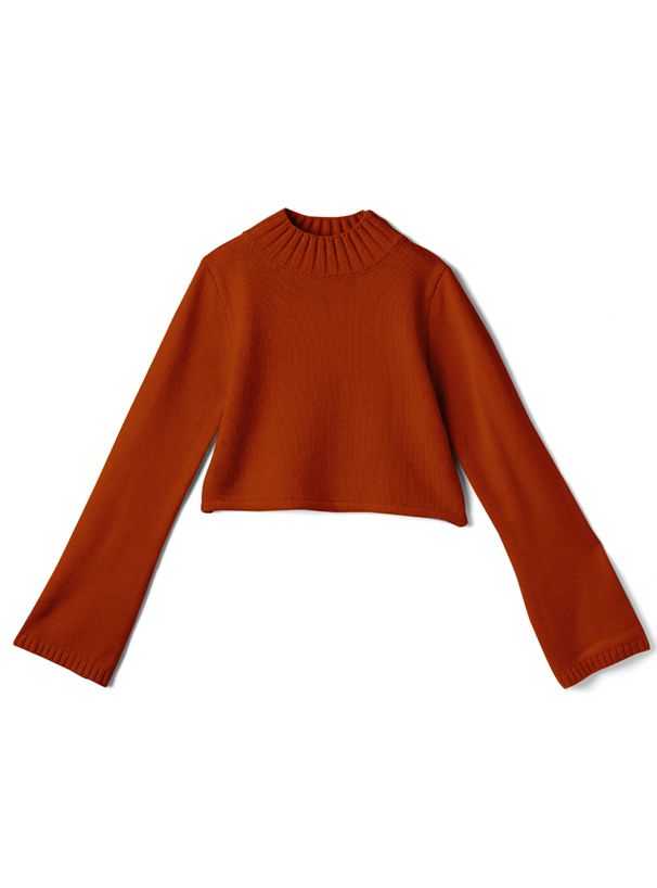 日本 GRL - 微喇叭寬袖針織短版毛衣-暖紅