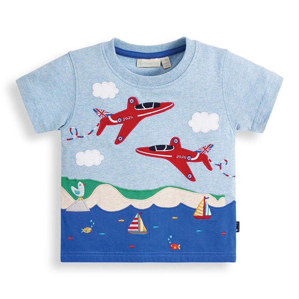 英國 JoJo Maman BeBe - 超優質嬰幼兒/兒童100％純棉短袖上衣/T-shirt/動物T-紅色飛機