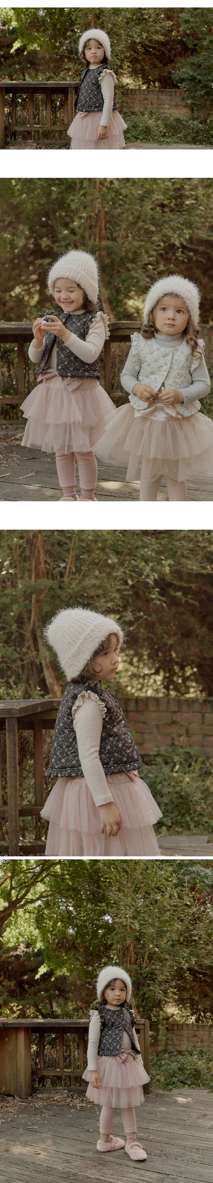 韓國 Puellaflo - 冬日溫暖印花絎縫背心-黑