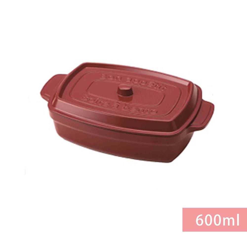 日本 TAKENAKA - 日本製鑄鐵鍋造型便當盒/保鮮盒-附隔板-沈穩紅-600ml