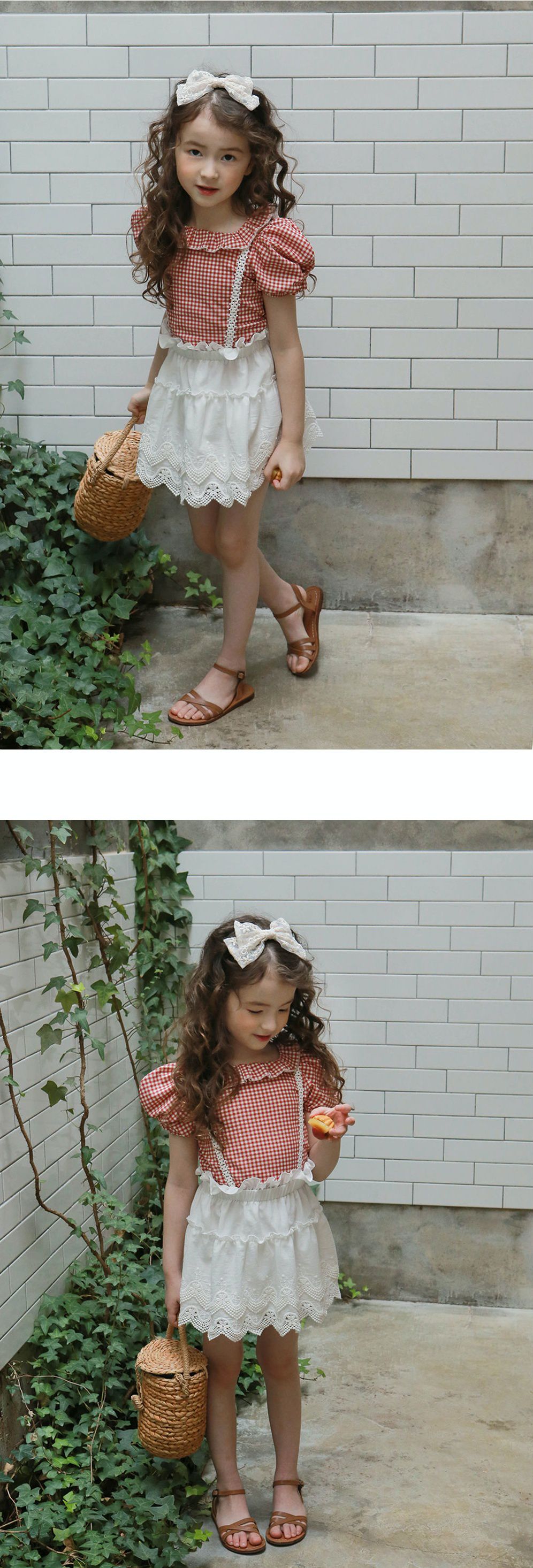 韓國 PuellaFLO - (現省50元)格子精靈套裝-紅上衣X白裙