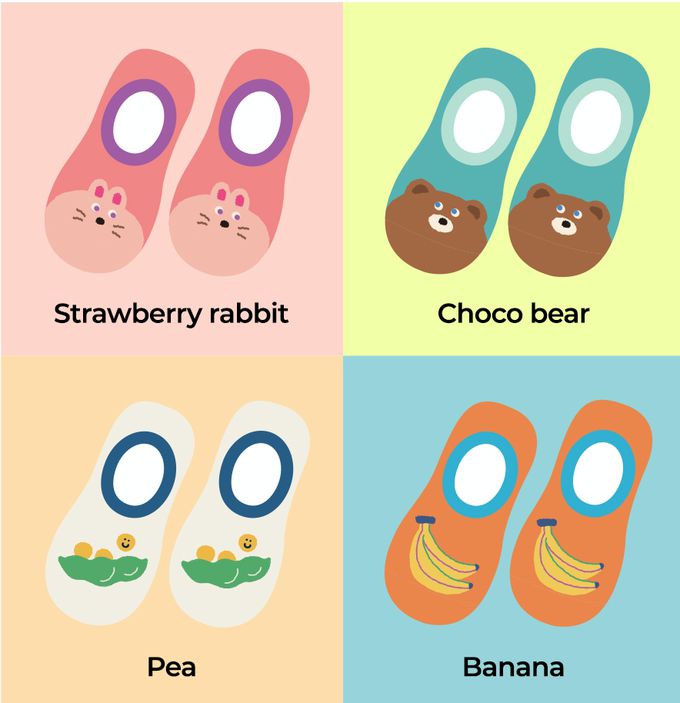 韓國 Daily Like - 兒童襪子/船型襪4入組-動物X食物