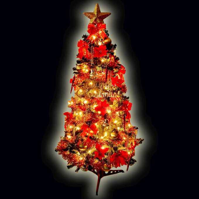 MODACore 摩達客 - 幸福8尺/8呎(240cm)一般型裝飾綠聖誕樹  (+紅金色系配件)+100燈LED燈暖白光3串(贈IC控制器)