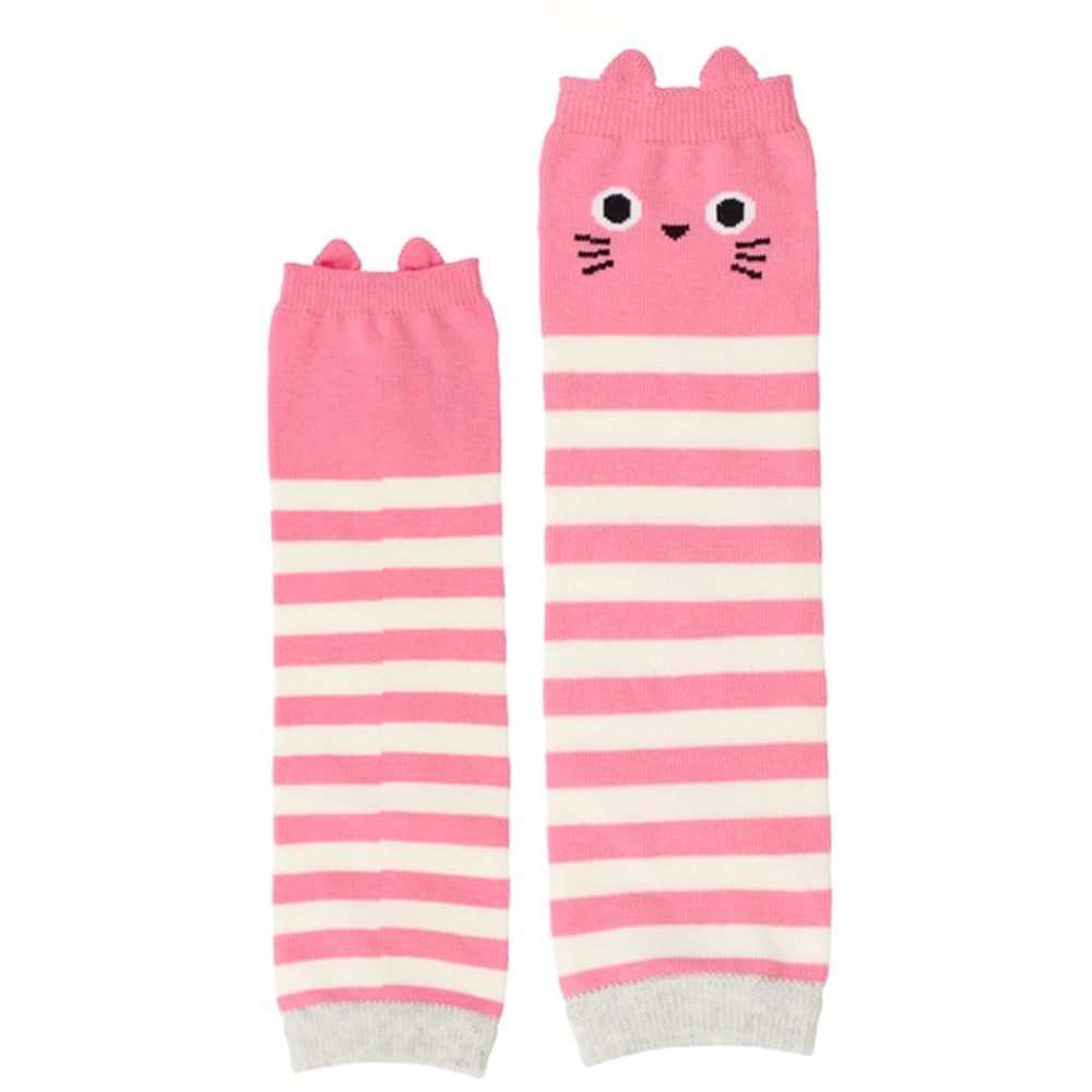 日本 ZOOLAND - 氣溫調節/保暖防曬襪套-1雙-A條紋粉貓 (0-2y)