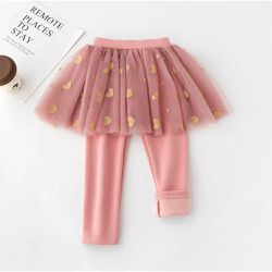 FANMOU - 加絨紗裙內搭褲-閃亮愛心-粉色