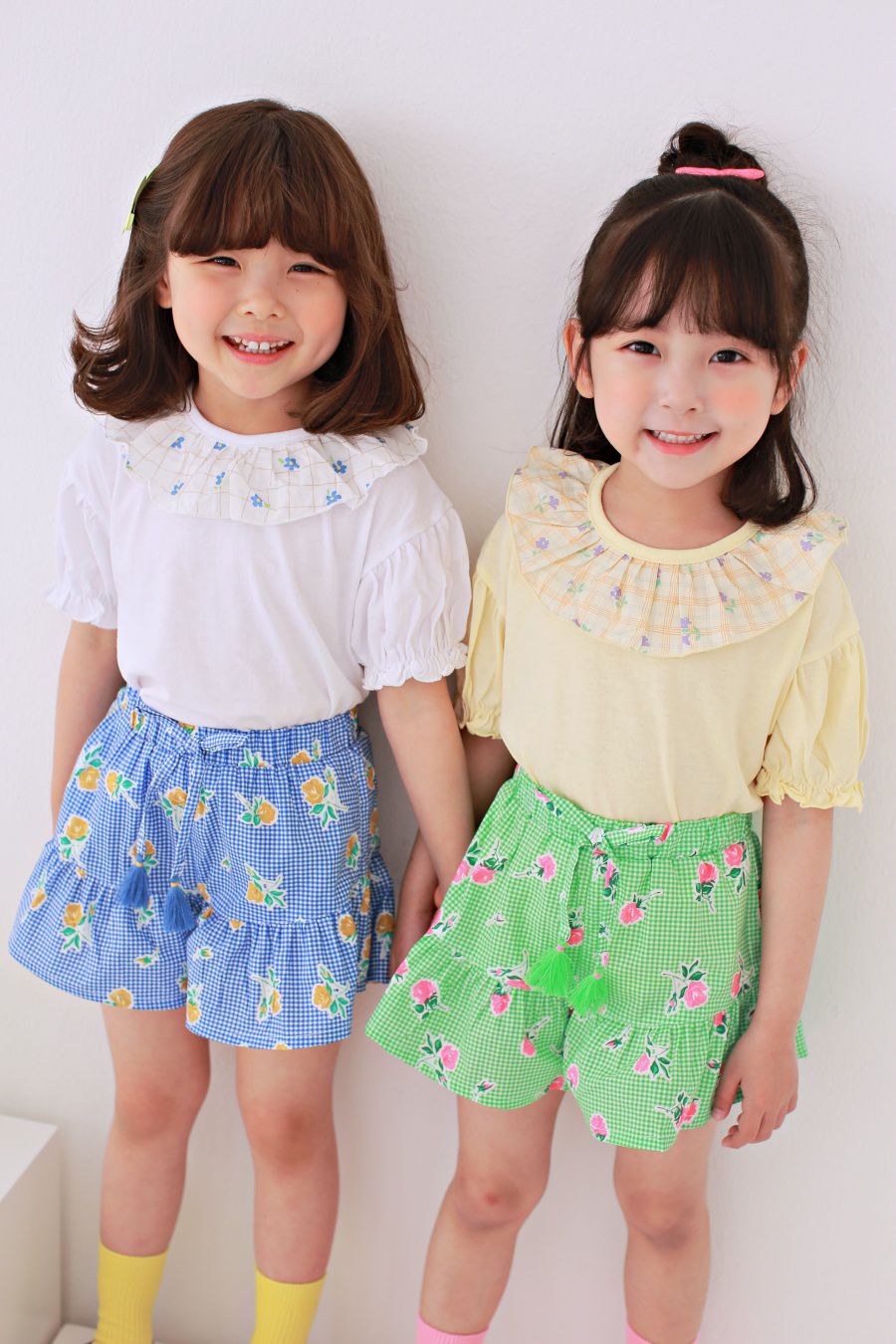 韓國 Dalla - 花花荷葉領上衣-白