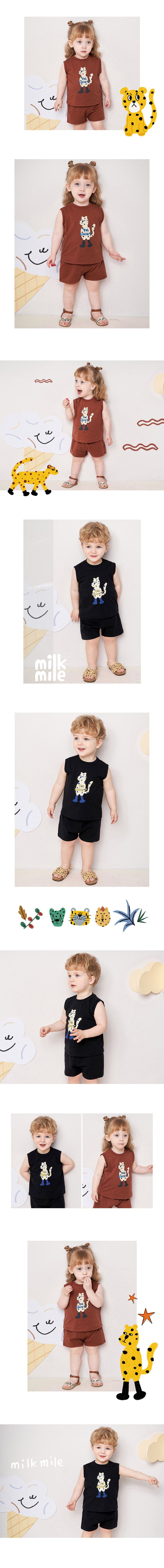 韓國 milk mile - 站立點點老虎無袖套裝-黑