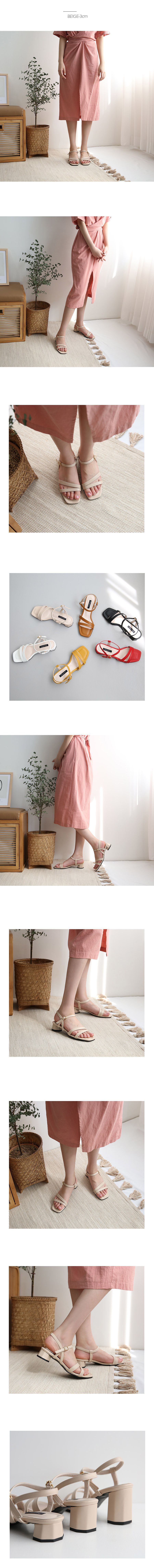 韓國 Dangolunni - 3cm氣質細帶粗跟涼鞋-杏