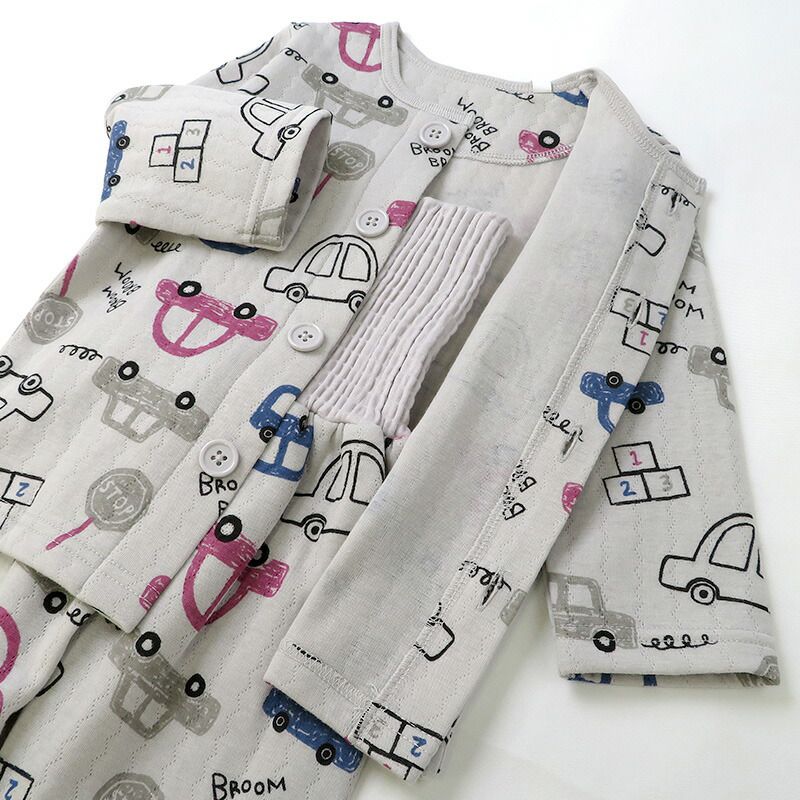 日本 ZOOLAND - 印花腹卷長袖家居服/睡衣-熊貓-淺灰