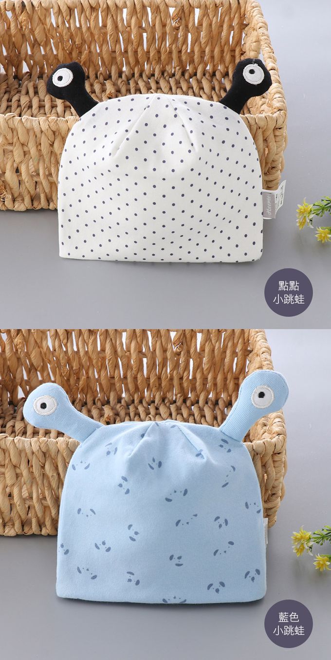 JoyNa - 2入-新生兒胎帽 小青蛙眼睛造型 蝴蝶結童帽-粉色森林小公主+隨機一入 (適戴頭圍約36-45cm)