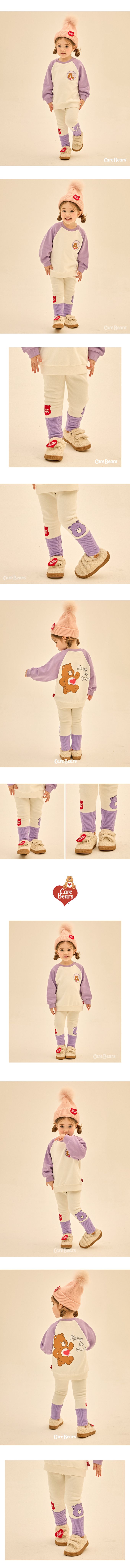 韓國 Care Bears - 鬆緊腰聯名款彈力內刷毛內搭褲-白X紫