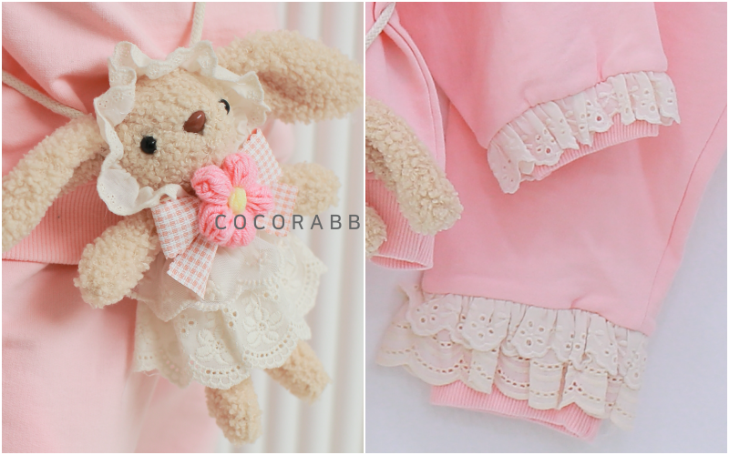 韓國 Coco rabbit - 兔子娃娃/包包蕾絲裝飾套裝-淺粉紅