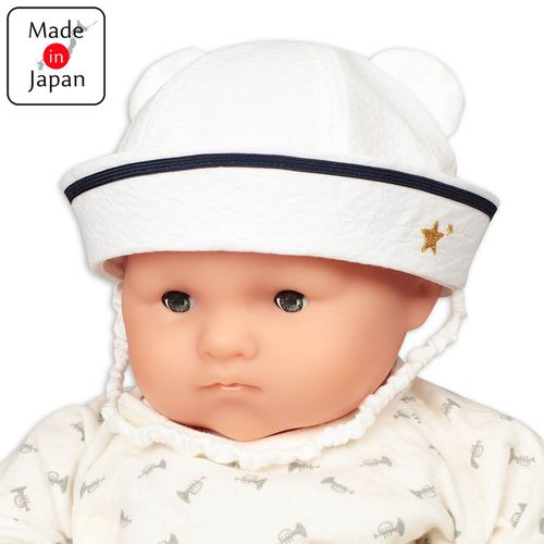 嬰幼兒海軍帽-小熊耳朵-米白色-日本製